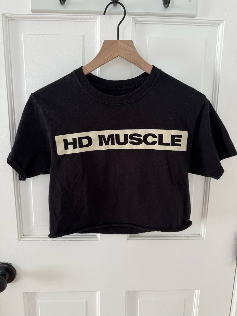 Champion Black Cropped Tee with Cream HD MUSCLE Logo